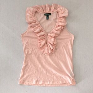 🍄Lauren Jeans Co Pink Ruffle Neck Top (S)